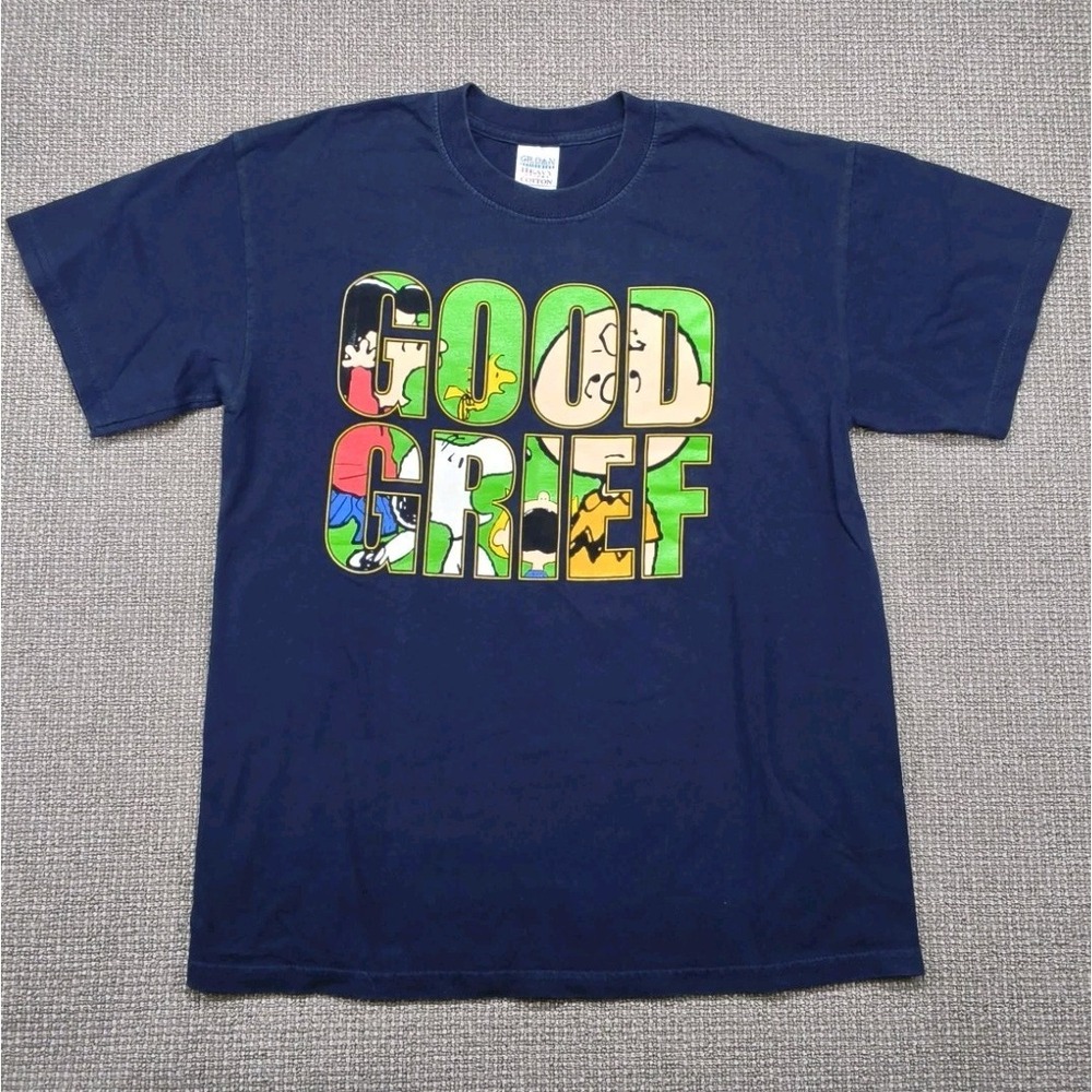 Vintage 90s Peanuts Charlie Brown Good Grief Graphic T-Shirt Navy Large L